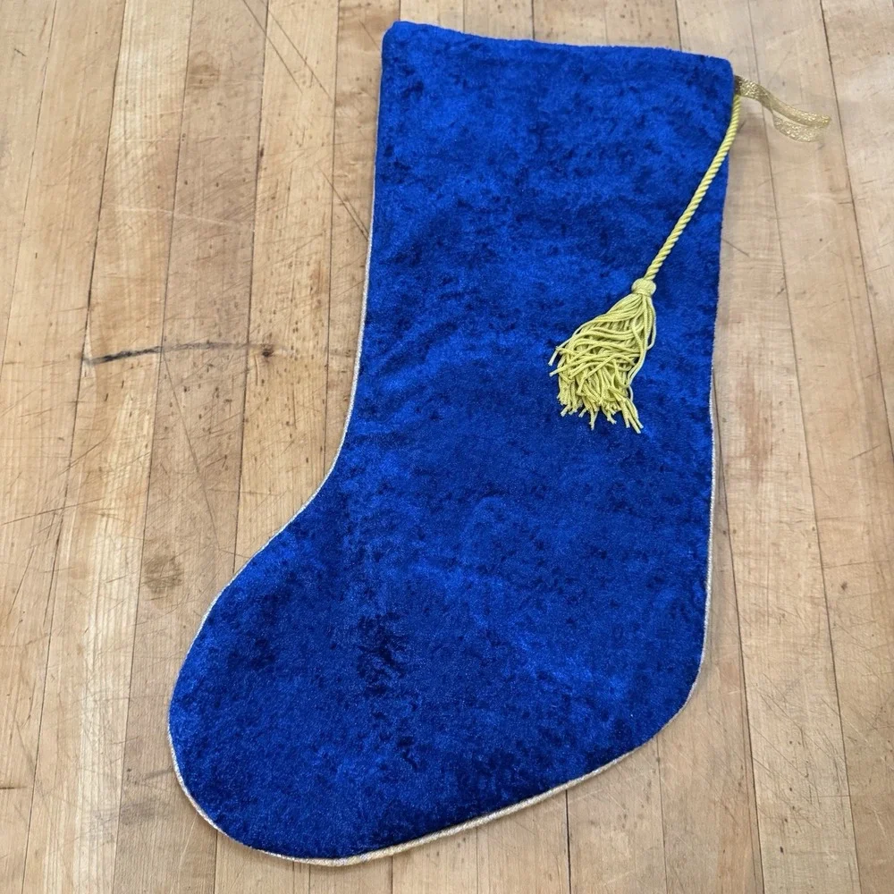 Ethereal Blue Velvet Christmas Stocking with Multicolor Sequins &‎ Gold Tassel